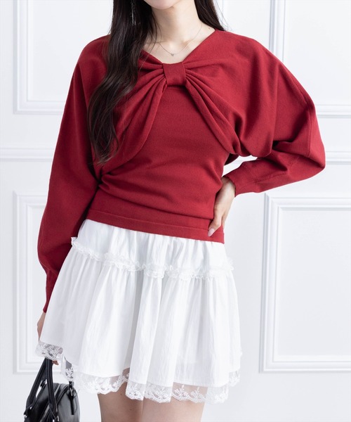 clear（クリア）の「マルチwayリボンアンサンブルニットトップス[着回し力抜群 ガーリー]（ニット/セーター・レディース・ボルドー/ブラック/アイボリー/グレー/ブラウン・F）」の18枚目の写真