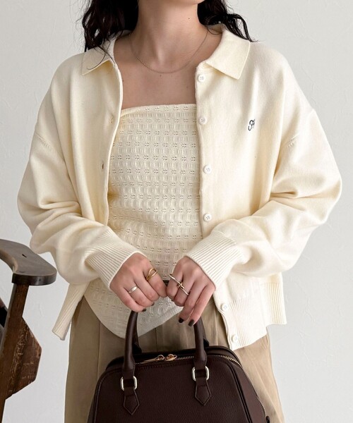 fredy emue（フレディエミュ）の「ニットシャツカーディガン バブーシュカ付き（ニット/セーター・レディース・グレー/ブラウン/アイボリー・38）」の2枚目の写真