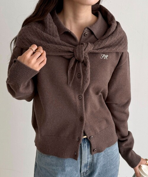 fredy emue（フレディエミュ）の「ニットシャツカーディガン バブーシュカ付き（ニット/セーター・レディース・グレー/ブラウン/アイボリー・38）」の18枚目の写真