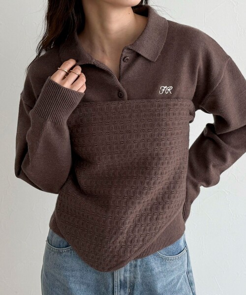 fredy emue（フレディエミュ）の「ニットシャツカーディガン バブーシュカ付き（ニット/セーター・レディース・グレー/ブラウン/アイボリー・38）」の15枚目の写真