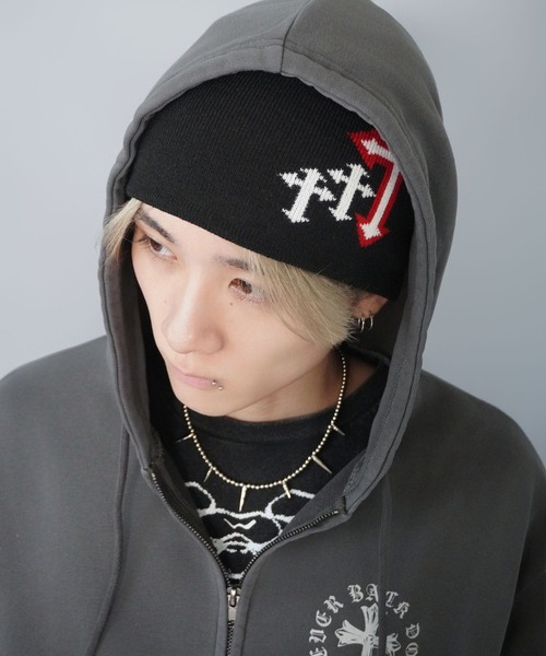 シングルニットビーニー/クロス/ユニセックス（ニットキャップ