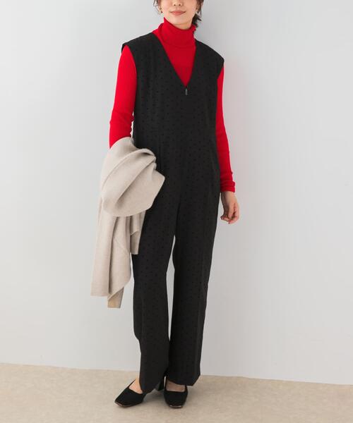 F by ROSSO（エフバイロッソ）の「F by ROSSO　フロッキードットオールインワン（サロペット/オーバーオール・レディース・グレー/ブラック・36/38）」の5枚目の写真