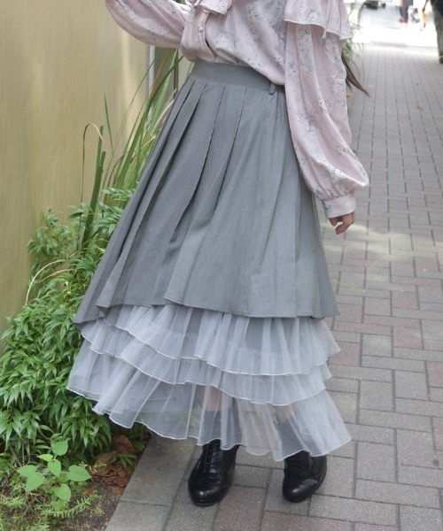 セール】アシメプリーツ×チュールスカート（スカート）｜axes femme
