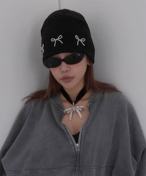 Lace Ladies(レースレディース)の「パール リボン ニット ビーニー キャップ(ニットキャップ/ビーニー・レディース・ブラック/グレー・FREE)」の16枚目の写真