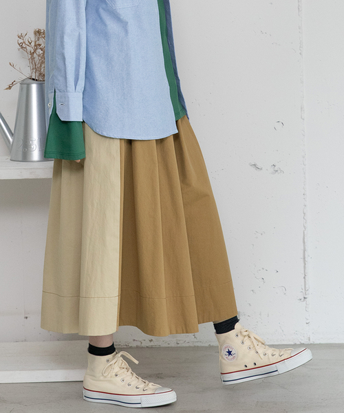 POU DOU DOU（プードゥドゥ）の「2wayバイカラータックスカート（スカート・レディース・ベージュ/ブルー系/カーキ・M）」の2枚目の写真