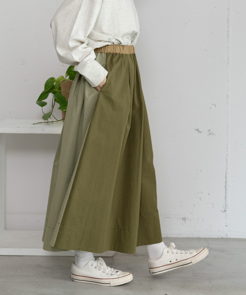 POU DOU DOU（プードゥドゥ）の「2wayバイカラータックスカート（スカート・レディース・ベージュ/ブルー系/カーキ・M）」の3枚目の写真