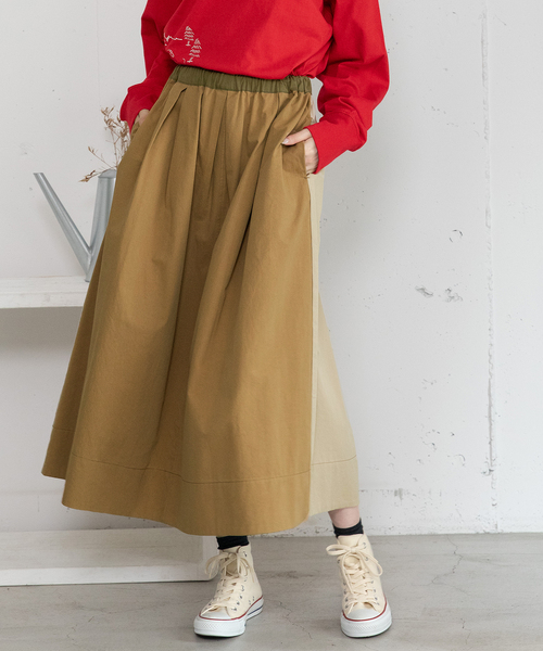 POU DOU DOU（プードゥドゥ）の「2wayバイカラータックスカート（スカート・レディース・ベージュ/ブルー系/カーキ・M）」の11枚目の写真