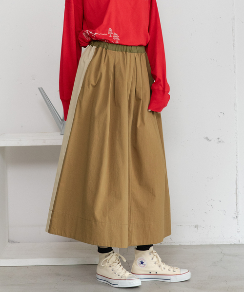 POU DOU DOU（プードゥドゥ）の「2wayバイカラータックスカート（スカート・レディース・ベージュ/ブルー系/カーキ・M）」の13枚目の写真