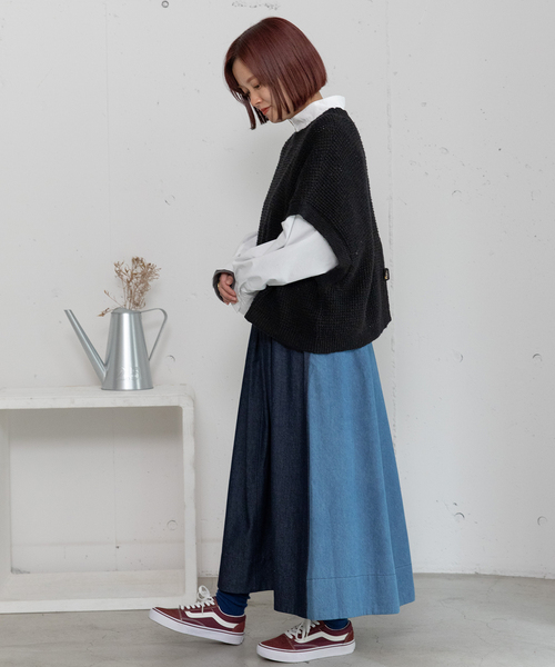 POU DOU DOU（プードゥドゥ）の「2wayバイカラータックスカート（スカート・レディース・ベージュ/ブルー系/カーキ・M）」の17枚目の写真