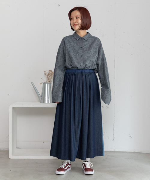 POU DOU DOU（プードゥドゥ）の「2wayバイカラータックスカート（スカート・レディース・ベージュ/ブルー系/カーキ・M）」の18枚目の写真