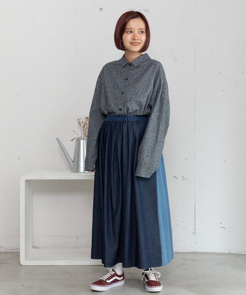 POU DOU DOU（プードゥドゥ）の「2wayバイカラータックスカート（スカート・レディース・ベージュ/ブルー系/カーキ・M）」の19枚目の写真