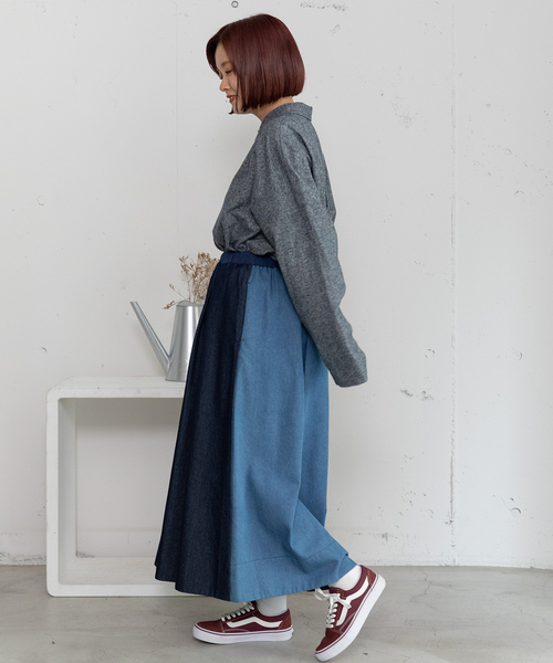 POU DOU DOU（プードゥドゥ）の「2wayバイカラータックスカート（スカート・レディース・ベージュ/ブルー系/カーキ・M）」の20枚目の写真