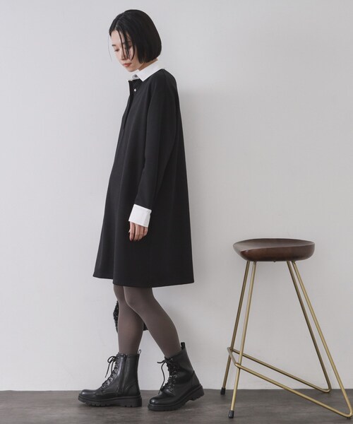 OPAQUE.CLIP(オペークドットクリップ)の「ポロ衿配色ミニワンピース【洗濯機OK】(ワンピース・レディース・ブラック/ブラウン系その他・36/38/40)」の8枚目の写真