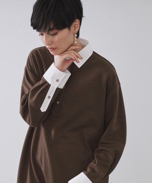 OPAQUE.CLIP(オペークドットクリップ)の「ポロ衿配色ミニワンピース【洗濯機OK】(ワンピース・レディース・ブラック/ブラウン系その他・36/38/40)」の4枚目の写真