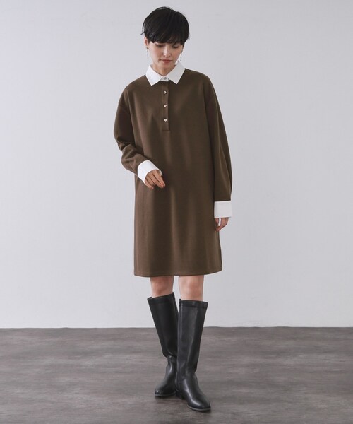 OPAQUE.CLIP(オペークドットクリップ)の「ポロ衿配色ミニワンピース【洗濯機OK】(ワンピース・レディース・ブラック/ブラウン系その他・36/38/40)」の10枚目の写真