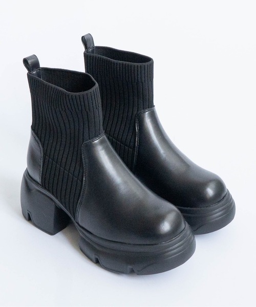 Fabby fabby(ファビィーファビィー)の「厚底リブニットショートブーツ(ブーツ・レディース・ブラウン/ブラック・LARGE/MEDIUM)」の6枚目の写真