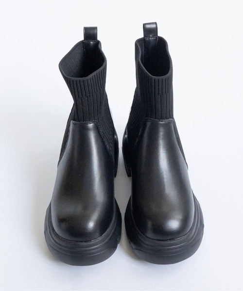 Fabby fabby(ファビィーファビィー)の「厚底リブニットショートブーツ(ブーツ・レディース・ブラウン/ブラック・LARGE/MEDIUM)」の9枚目の写真