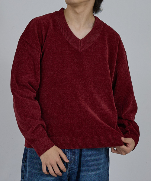 AH ABAHOUSE（エーエイチアバハウス）の「HIGH GAUGE MOLE CROPPED V-NECK KNIT/ ハイゲージモール クロップド Vネックニット（ニット/セーター・メンズ・ブラック/グレー/ブルー/ワイン・44/46/48）」の4枚目の写真