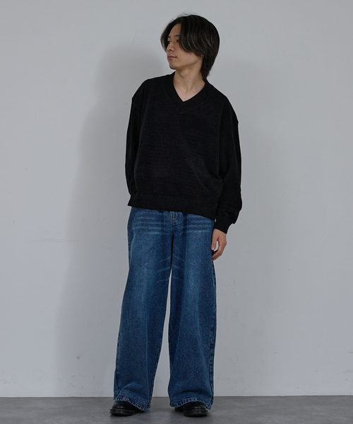 AH ABAHOUSE（エーエイチアバハウス）の「HIGH GAUGE MOLE CROPPED V-NECK KNIT/ ハイゲージモール クロップド Vネックニット（ニット/セーター・メンズ・ブラック/グレー/ブルー/ワイン・44/46/48）」の20枚目の写真