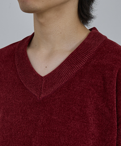 AH ABAHOUSE（エーエイチアバハウス）の「HIGH GAUGE MOLE CROPPED V-NECK KNIT/ ハイゲージモール クロップド Vネックニット（ニット/セーター・メンズ・ブラック/グレー/ブルー/ワイン・44/46/48）」の9枚目の写真