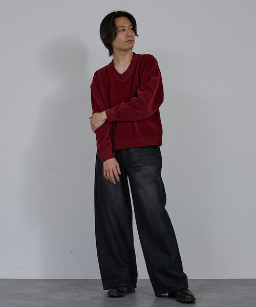 AH ABAHOUSE（エーエイチアバハウス）の「HIGH GAUGE MOLE CROPPED V-NECK KNIT/ ハイゲージモール クロップド Vネックニット（ニット/セーター・メンズ・ブラック/グレー/ブルー/ワイン・44/46/48）」の11枚目の写真