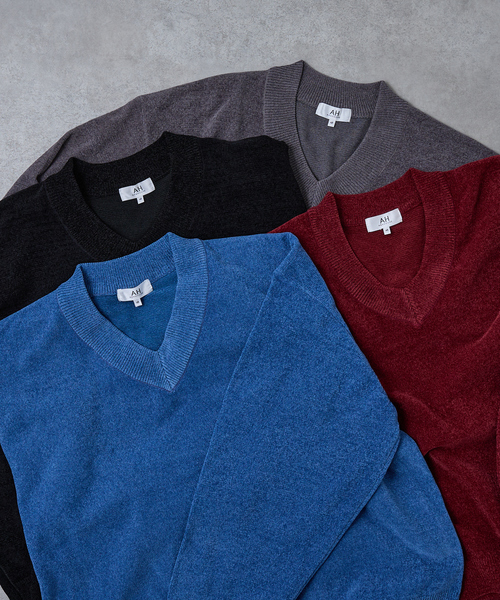 AH ABAHOUSE（エーエイチアバハウス）の「HIGH GAUGE MOLE CROPPED V-NECK KNIT/ ハイゲージモール クロップド Vネックニット（ニット/セーター・メンズ・ブラック/グレー/ブルー/ワイン・44/46/48）」の18枚目の写真