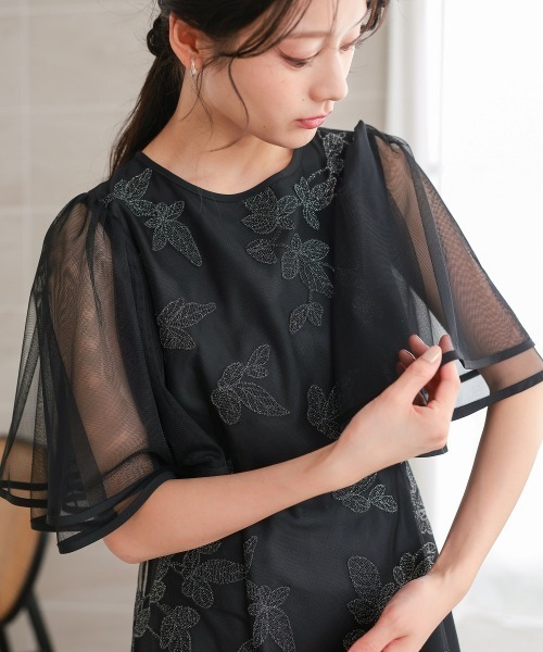 Jolie et Jolie(ジョリーエジョリー)の「チュール刺繍使いフレアスリーブワンピースドレス(ドレス・レディース・ブラック/ブラック系その他・LL/3L/4L/5L/M/L)」の19枚目の写真