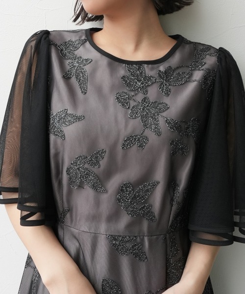 Jolie et Jolie 刺繍入り長袖黒ドレス 新婦母ドレス Jolie et Jolie 刺繍入り長袖黒ドレス 新婦母ドレス