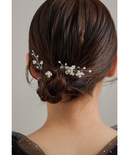 パールフラワーモチーフヘアピン3本セット Uピン パール ビーズ ヘア
