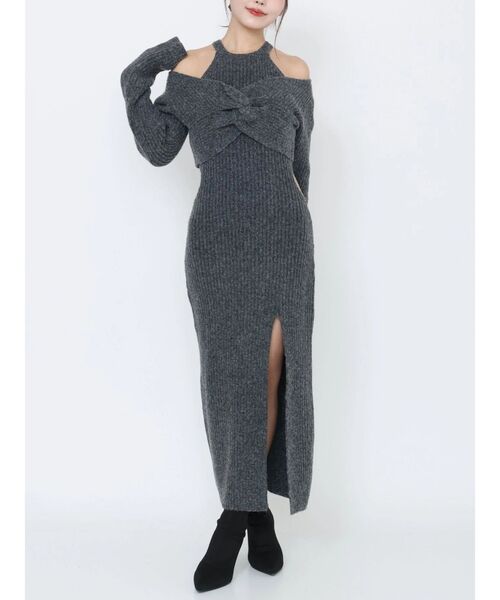 EATME（イートミー）の「ツイストニットワンピース（ワンピース・レディース・ブラック/ワイン/オフホワイト/グレー・FREE）」の3枚目の写真