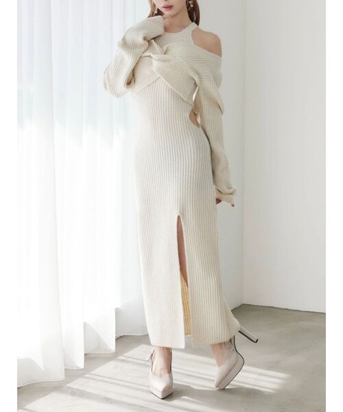 EATME（イートミー）の「ツイストニットワンピース（ワンピース・レディース・ブラック/ワイン/オフホワイト/グレー・FREE）」の2枚目の写真