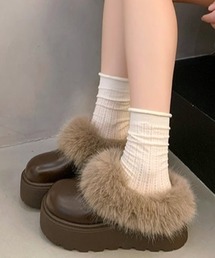 ファー付き厚底スリッポンシューズ