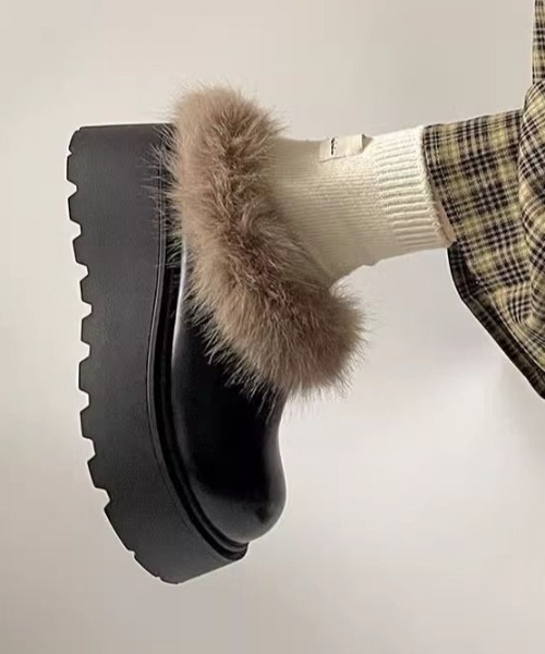 mebole(メボレ)の「ファー付き厚底スリッポンシューズ(スリッポン・レディース・ブラウン/ブラック・SMALL/MEDIUM/LARGE)」の6枚目の写真