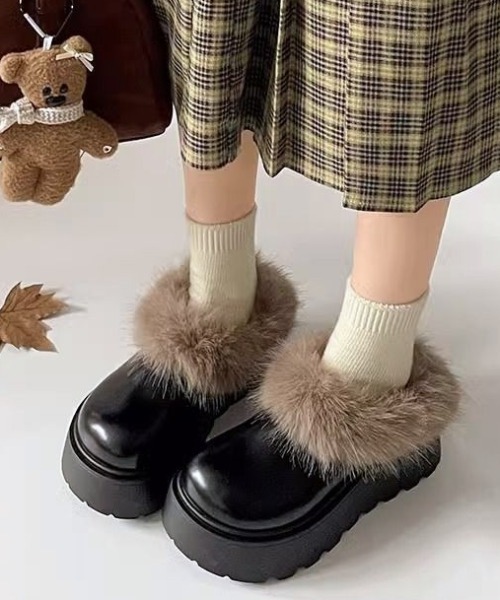mebole(メボレ)の「ファー付き厚底スリッポンシューズ(スリッポン・レディース・ブラウン/ブラック・SMALL/MEDIUM/LARGE)」の7枚目の写真