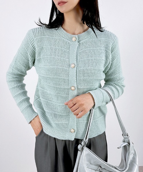 CLOTHY(クロシィ)の「【上品パールで華やぐ◎着回し力抜群の大人カーデ】モダンリブカラーカーディガン(カーディガン/ボレロ・レディース・オフホワイト/ローズ/ベージュ/ミント・FREE)」の9枚目の写真