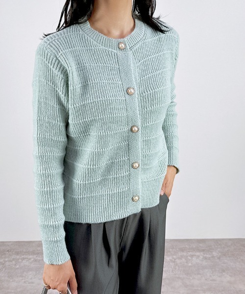 CLOTHY(クロシィ)の「【上品パールで華やぐ◎着回し力抜群の大人カーデ】モダンリブカラーカーディガン(カーディガン/ボレロ・レディース・オフホワイト/ローズ/ベージュ/ミント・FREE)」の11枚目の写真