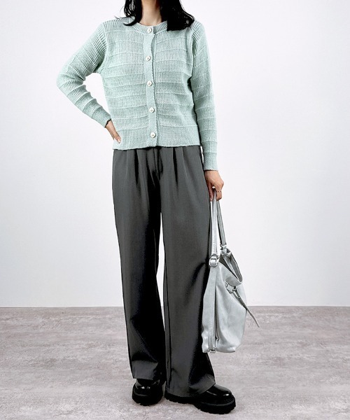 CLOTHY(クロシィ)の「【上品パールで華やぐ◎着回し力抜群の大人カーデ】モダンリブカラーカーディガン(カーディガン/ボレロ・レディース・オフホワイト/ローズ/ベージュ/ミント・FREE)」の12枚目の写真