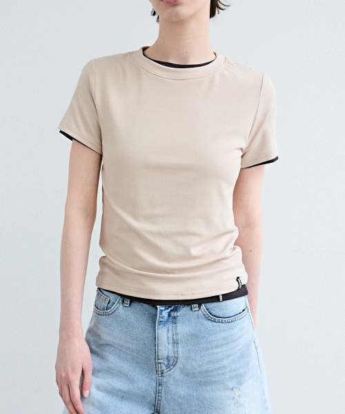 NICK&NICOLE(ニックアンドニコール)の「MINIMAL MODERN HALF TOP_BEIGE(Tシャツ/カットソー・レディース・その他・FREE/MEDIUM/LARGE)」の2枚目の写真