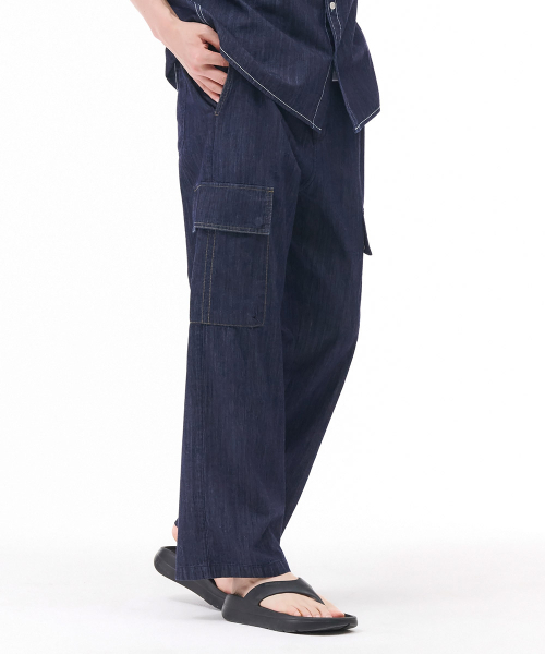 CHASECULT（チェイスカルト）の「男性フルバンディングカーゴワイドデニムパンツ-ネイビー（デニムパンツ・メンズ・ネイビー・70/76/82/86）」の5枚目の写真