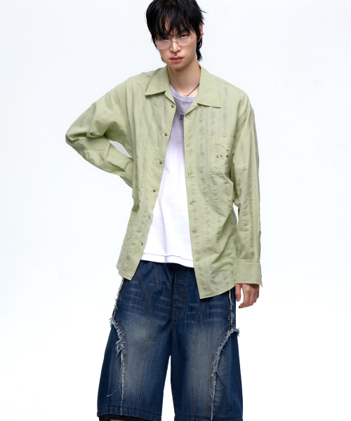 RSSC(アールエスエスシー)の「RIVET WRINKLE STRIPE SHIRT - DUSTY GREEN(シャツ/ブラウス・レディース・その他・1/2)」の2枚目の写真