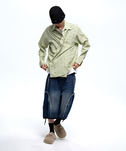 RSSC(アールエスエスシー)の「RIVET WRINKLE STRIPE SHIRT - DUSTY GREEN(シャツ/ブラウス・レディース・その他・1/2)」の3枚目の写真