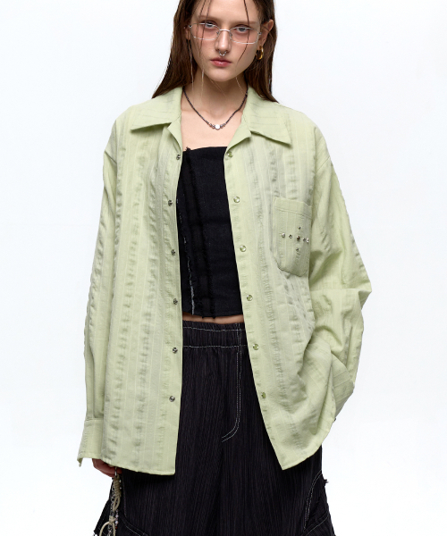 RSSC(アールエスエスシー)の「RIVET WRINKLE STRIPE SHIRT - DUSTY GREEN(シャツ/ブラウス・レディース・その他・1/2)」の4枚目の写真