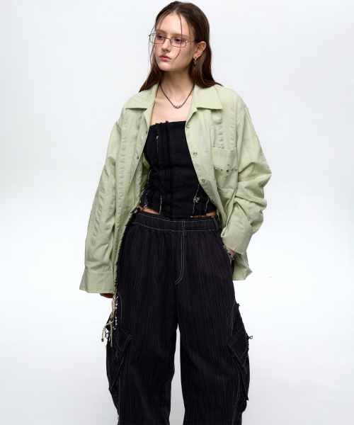 RSSC(アールエスエスシー)の「RIVET WRINKLE STRIPE SHIRT - DUSTY GREEN(シャツ/ブラウス・レディース・その他・1/2)」の5枚目の写真