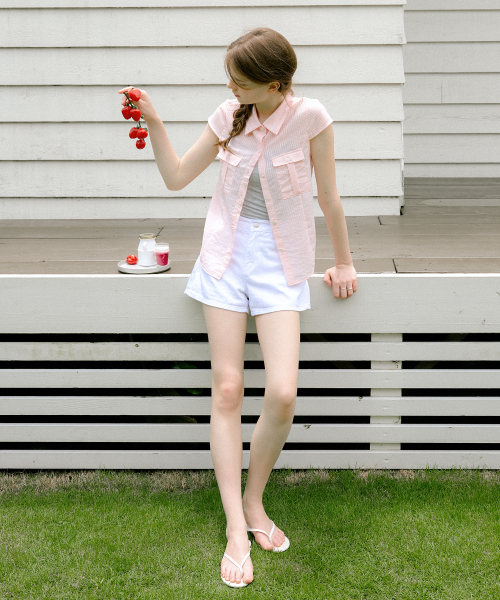 LETTER FROM MOON(レターフロムムーン)の「ストライプシースルースリムシャツ(ピンク)(シャツ/ブラウス・レディース・その他・SMALL/MEDIUM)」の2枚目の写真
