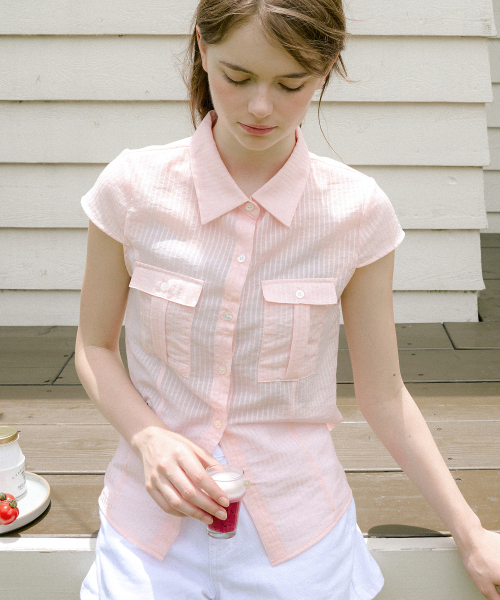LETTER FROM MOON(レターフロムムーン)の「ストライプシースルースリムシャツ(ピンク)(シャツ/ブラウス・レディース・その他・SMALL/MEDIUM)」の3枚目の写真
