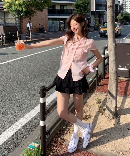 LETTER FROM MOON(レターフロムムーン)の「ストライプシースルースリムシャツ(ピンク)(シャツ/ブラウス・レディース・その他・SMALL/MEDIUM)」の9枚目の写真