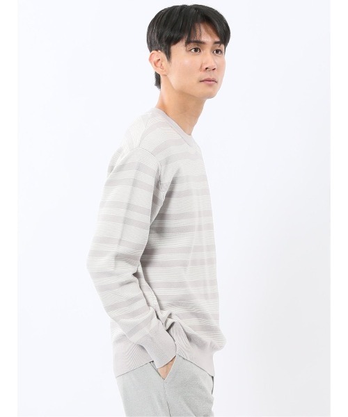 TAKA-Q(タカキュー)の「【ウォッシャブル ストレッチ】タカキュー 配色ボーダー クルー ニット セーター(ニット/セーター・メンズ・ベージュ/ブラック/ダークグリーン/ライトグレー・MEDIUM/LARGE/X-LARGE)」の7枚目の写真