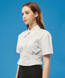 ウィメンズ クロップスリム半袖シャツ [ホワイト] クロップT半袖Tシャツ