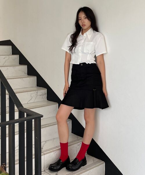 KOLEAT（コレット）の「ウィメンズ クロップスリム半袖シャツ [ホワイト] クロップT半袖Tシャツ（シャツ/ブラウス・レディース・ホワイト・FREE）」の18枚目の写真