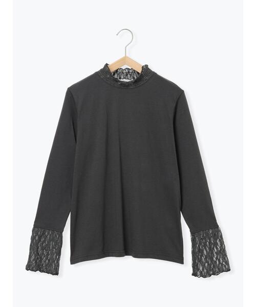 Samansa Mos2 blue(サマンサモスモスブルー)の「衿袖チュールハイネックプルオーバー(Tシャツ/カットソー・レディース・チャコールグレー/オフホワイト/キナリ・F)」の1枚目の写真